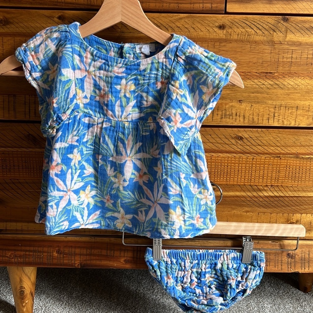 Ángel Dear Blue Island Floral Sundress & Headband